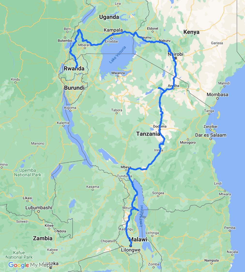 great lakes and rift valley ride route